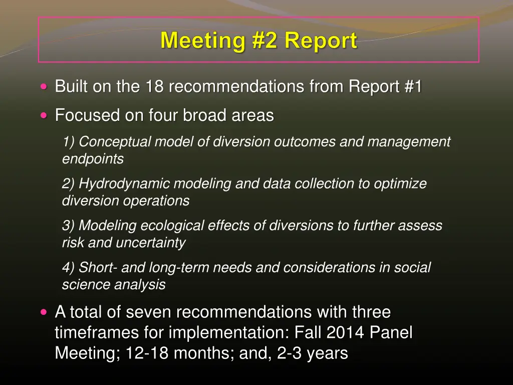 built on the 18 recommendations from report 1