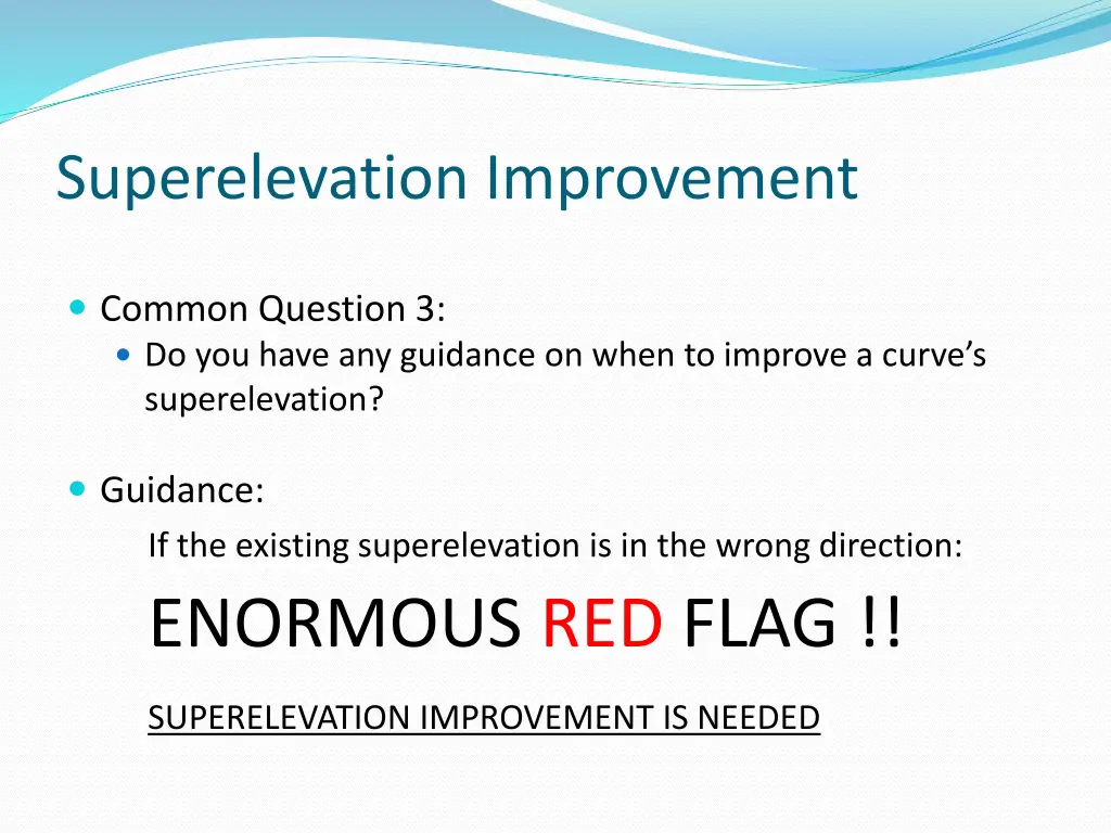 superelevation improvement