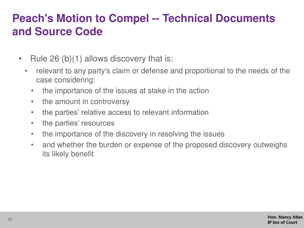 peach s motion to compel technical documents 1