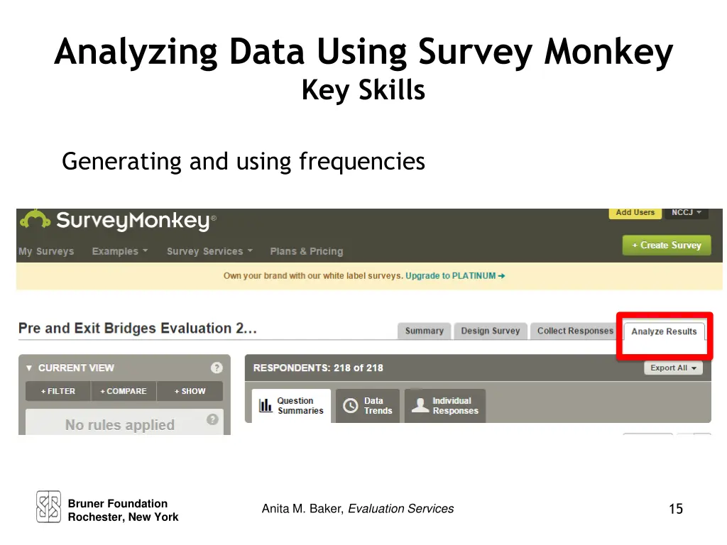 analyzing data using survey monkey key skills