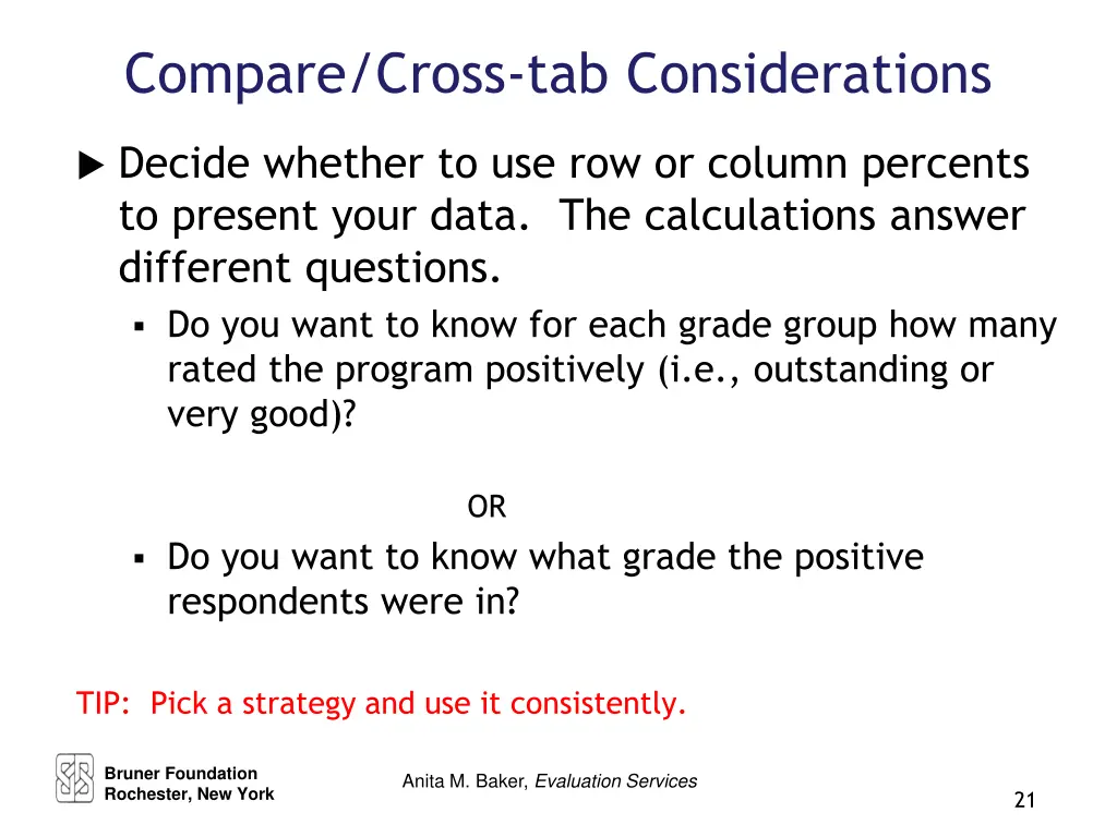 compare cross tab considerations