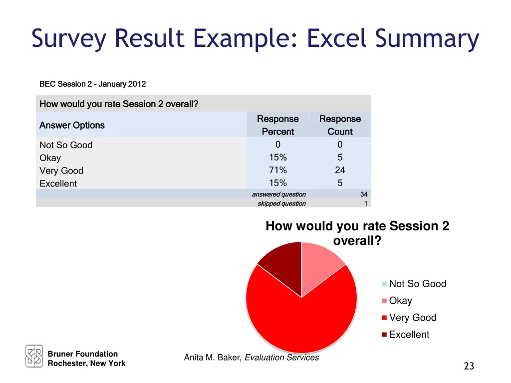 survey result example excel summary