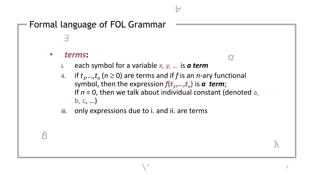 formal language of fol grammar