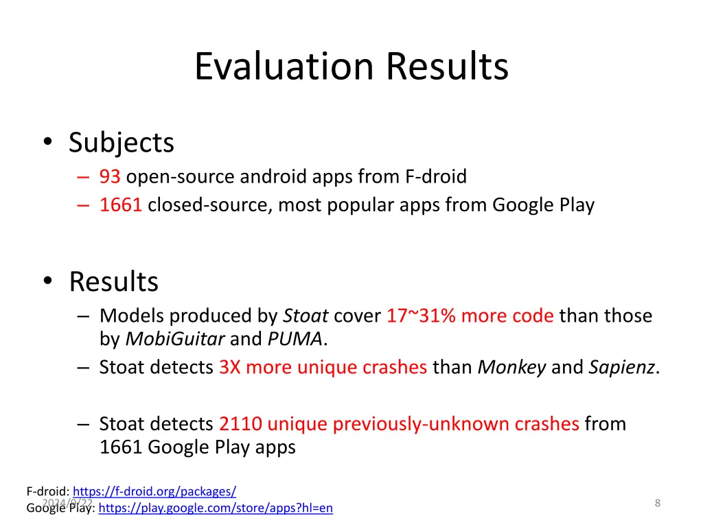 evaluation results