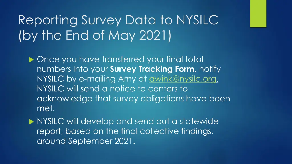 reporting survey data to nysilc