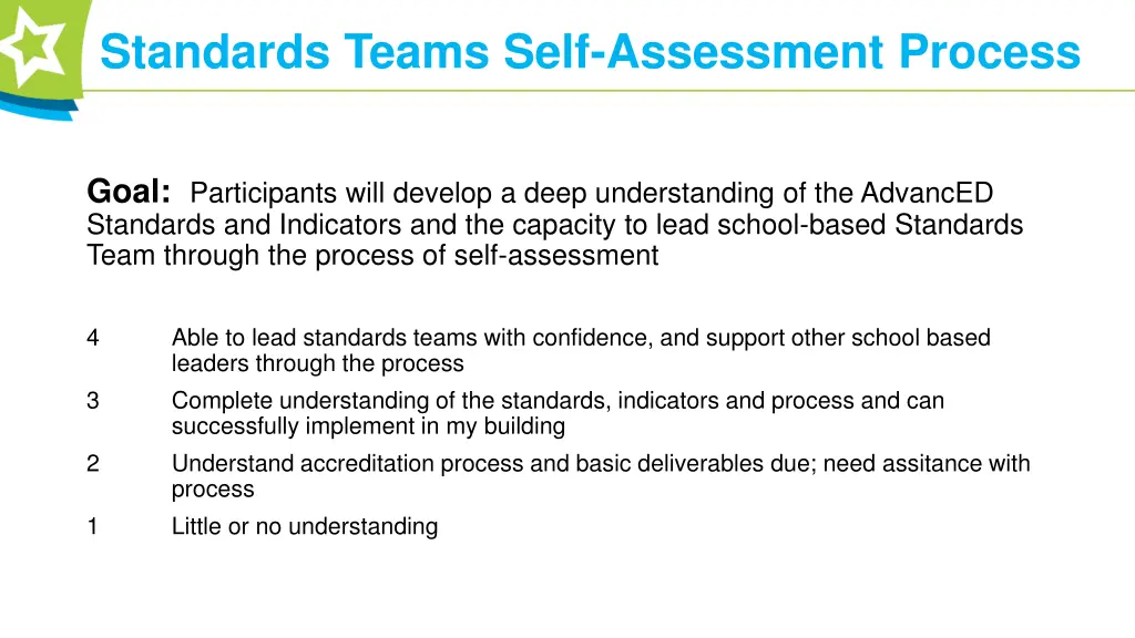 standards teams self assessment process