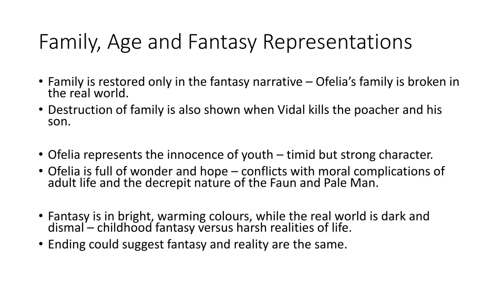 family age and fantasy representations