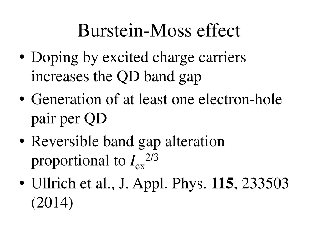 burstein moss effect doping by excited charge