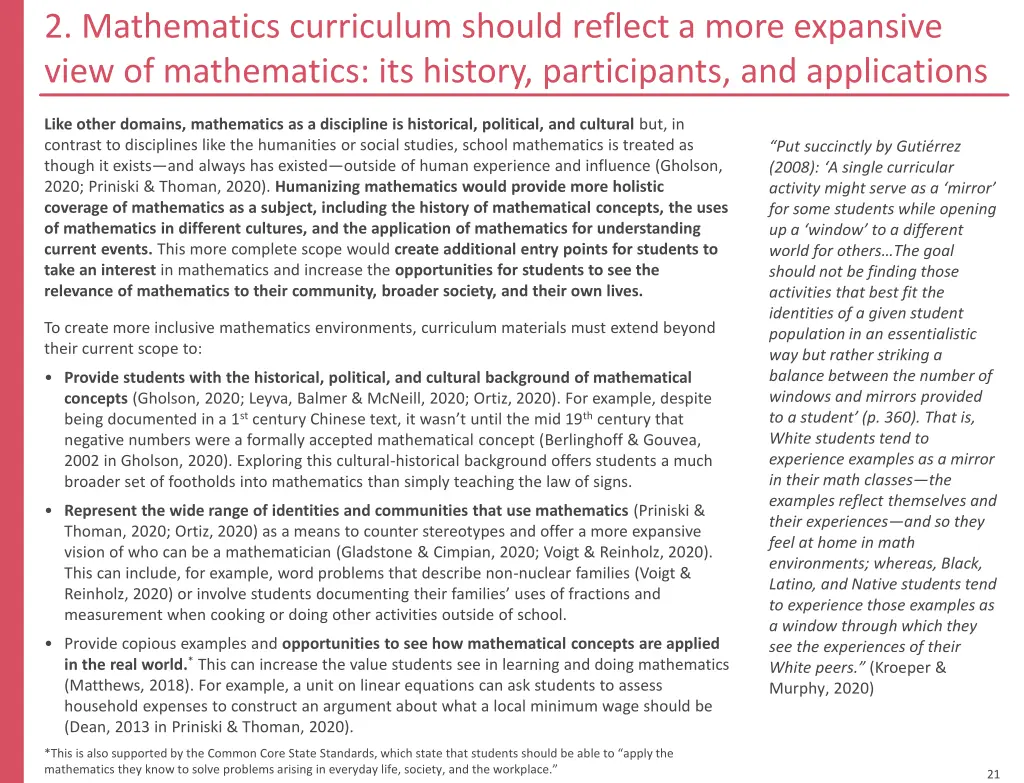 2 mathematics curriculum should reflect a more