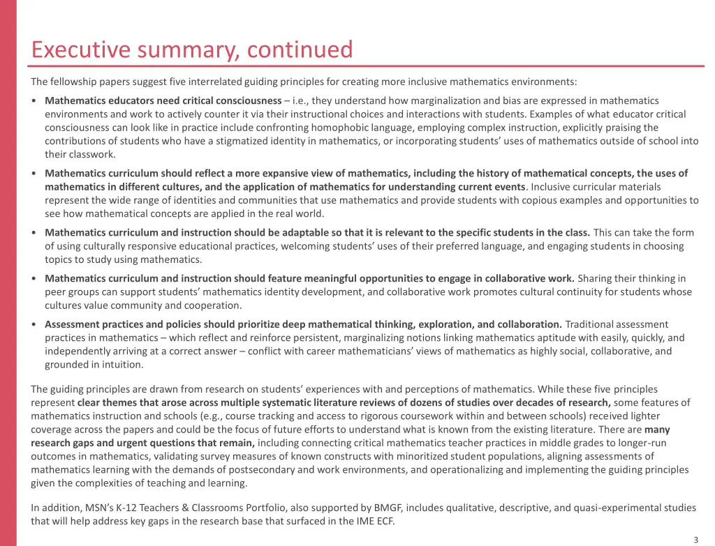 executive summary continued