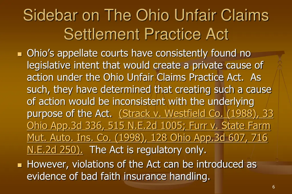 sidebar on the ohio unfair claims settlement