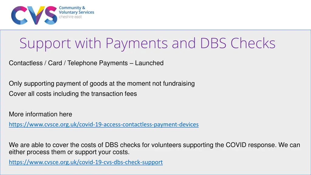 support with payments and dbs checks