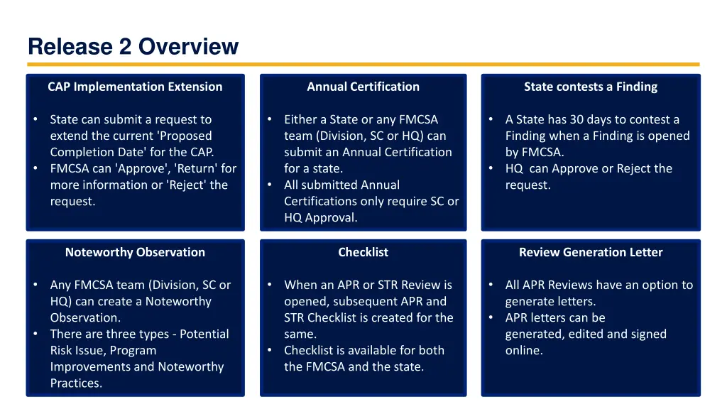 release 2 overview