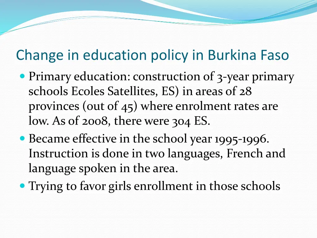 change in education policy in burkina faso