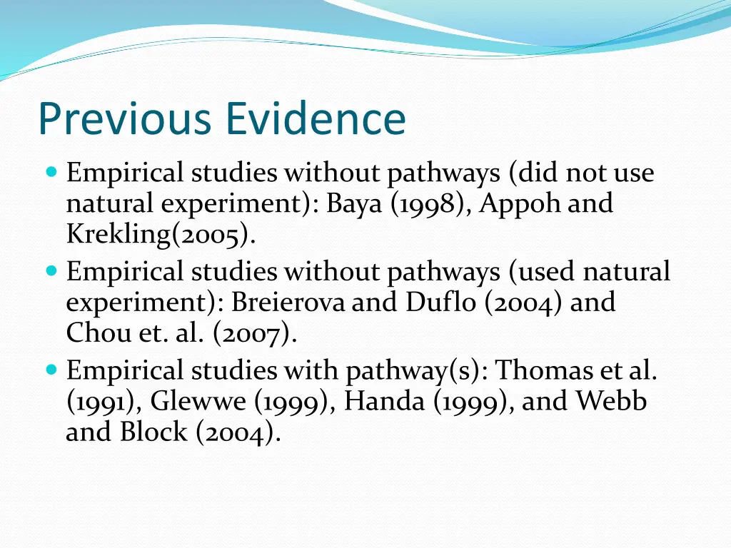 previous evidence empirical studies without