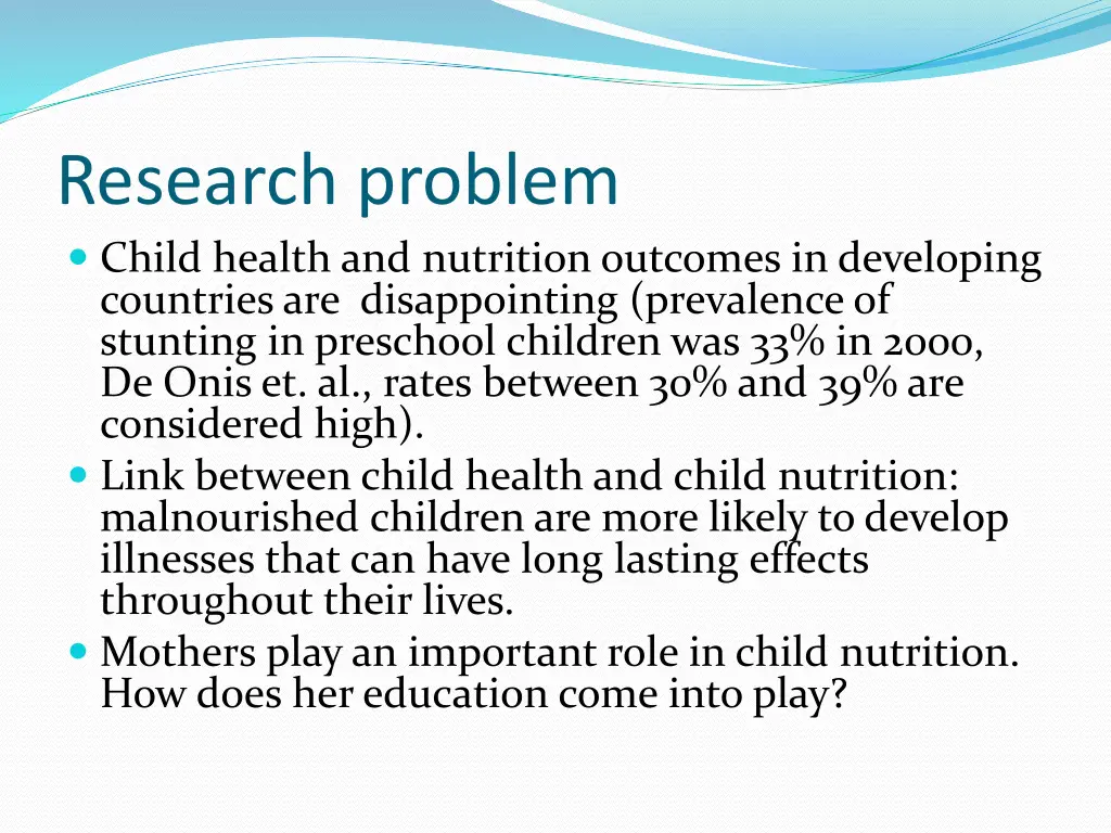 research problem child health and nutrition