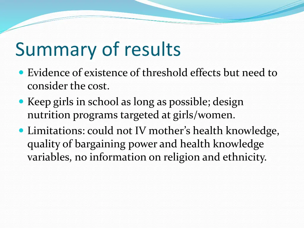 summary of results 1