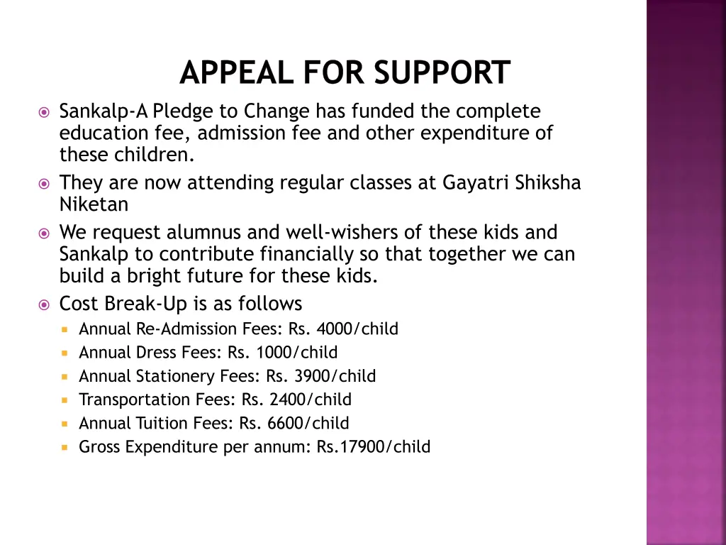 appeal for support