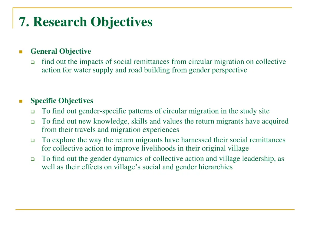 7 research objectives