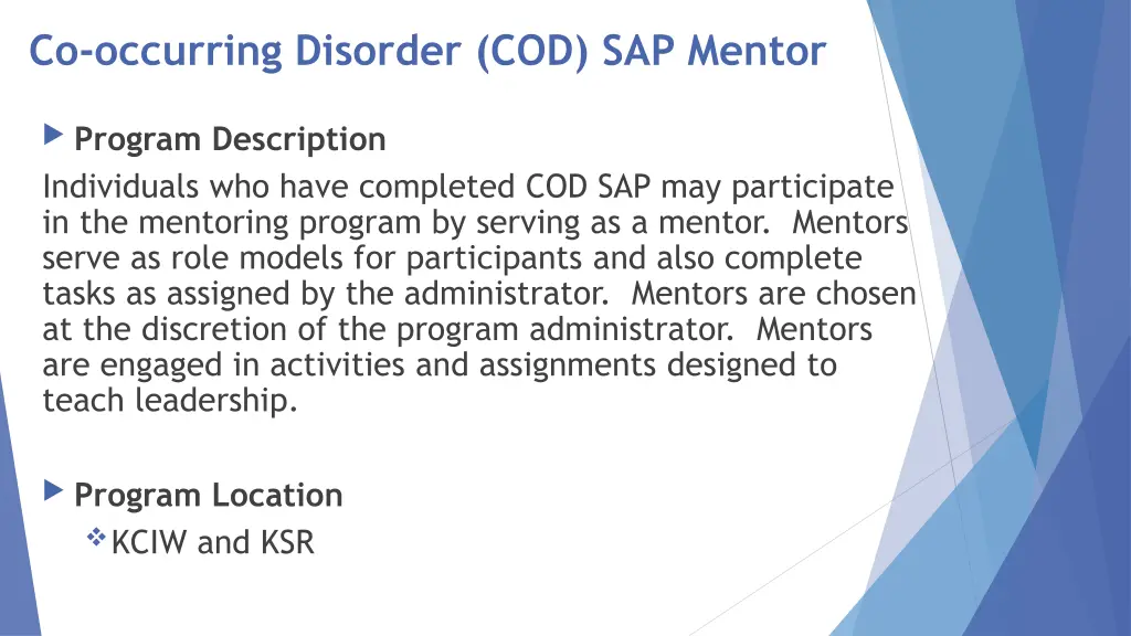 co occurring disorder cod sap mentor