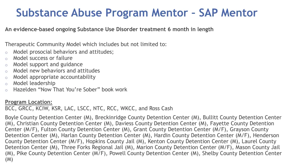 substance abuse program mentor sap mentor