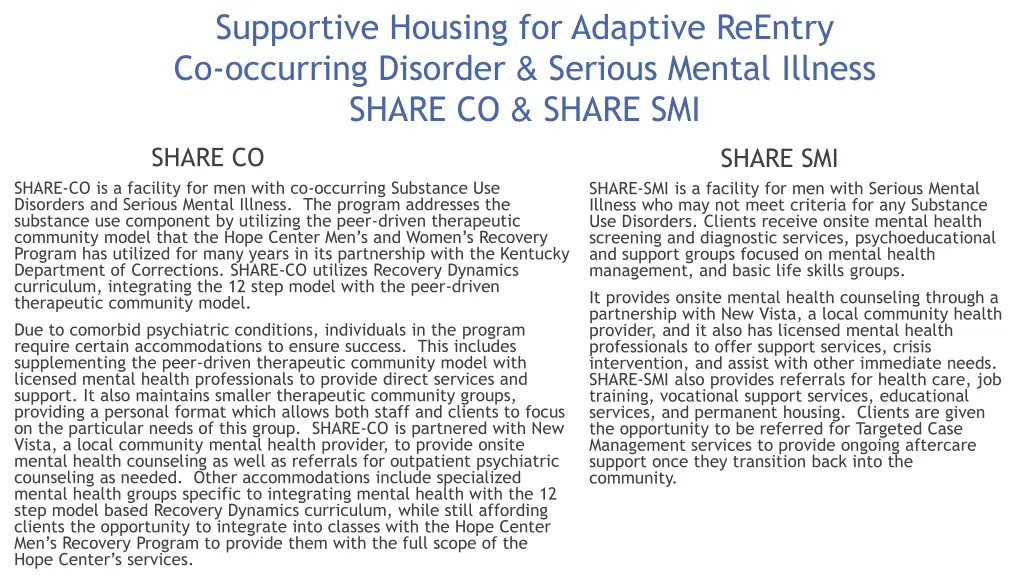 supportive housing for adaptive reentry