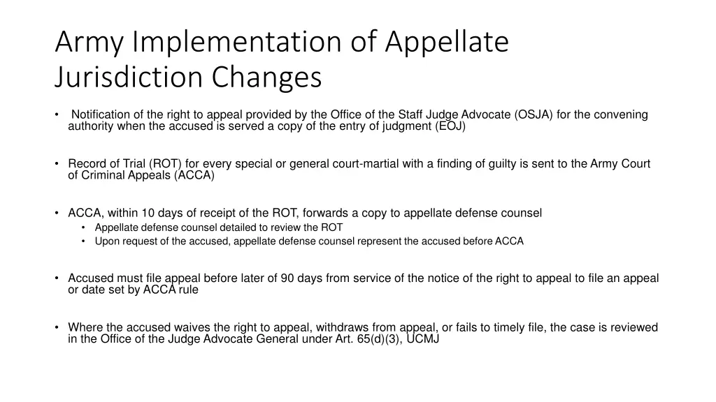 army implementation of appellate jurisdiction