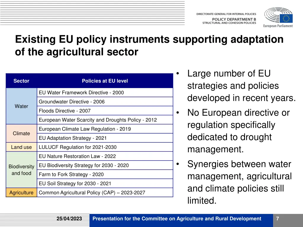 existing eu policy instruments supporting