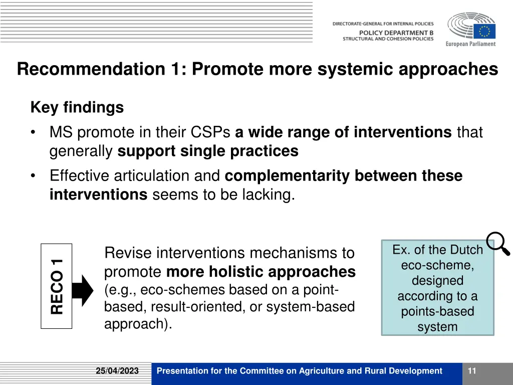 recommendation 1 promote more systemic approaches