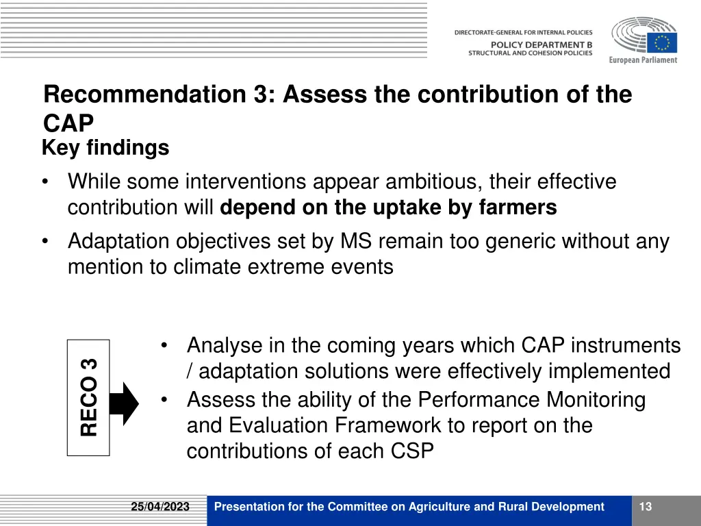 recommendation 3 assess the contribution