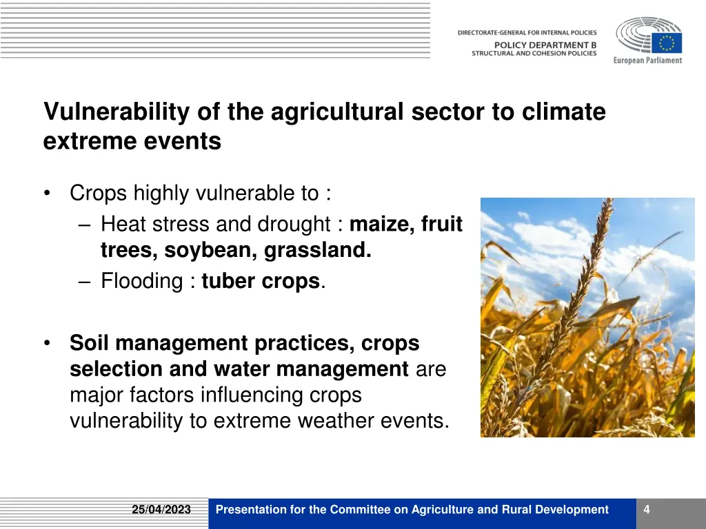 vulnerability of the agricultural sector