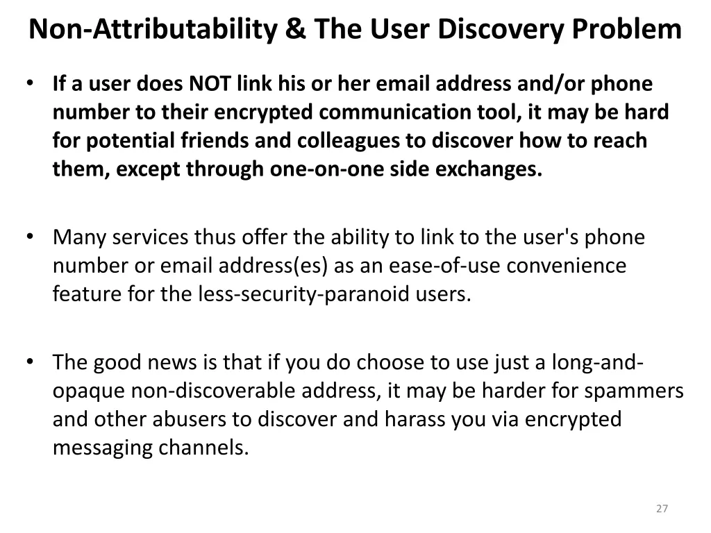 non attributability the user discovery problem