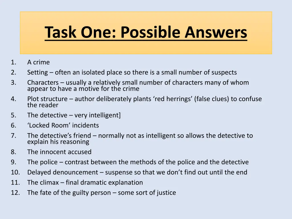 task one possible answers