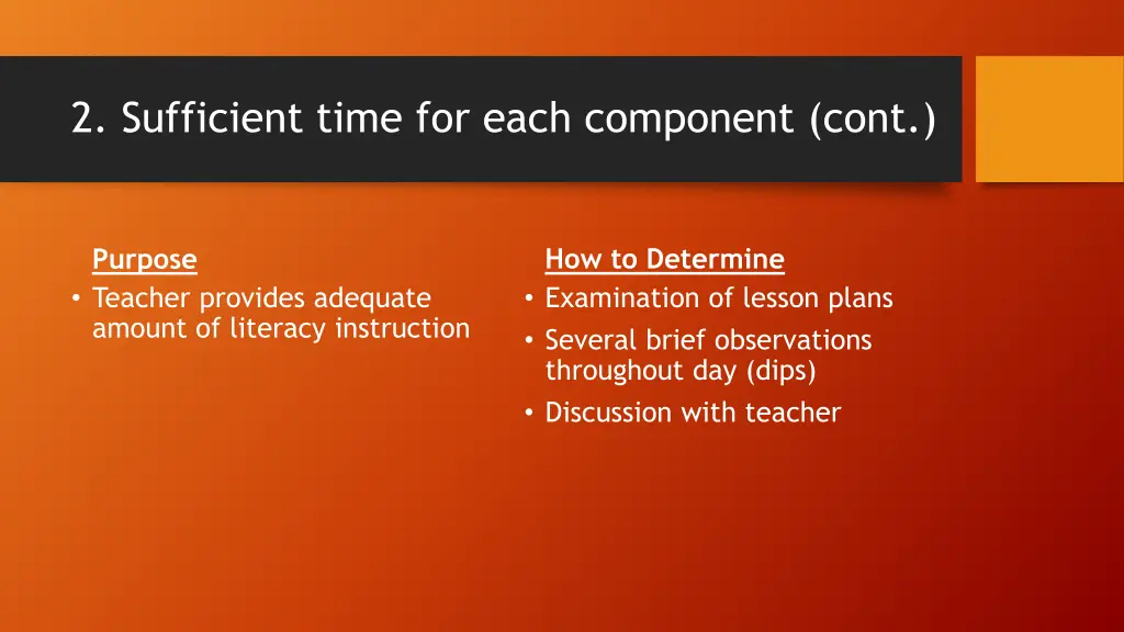 2 sufficient time for each component cont 1