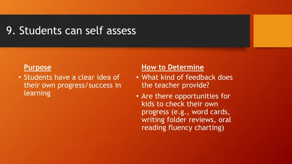 9 students can self assess 2