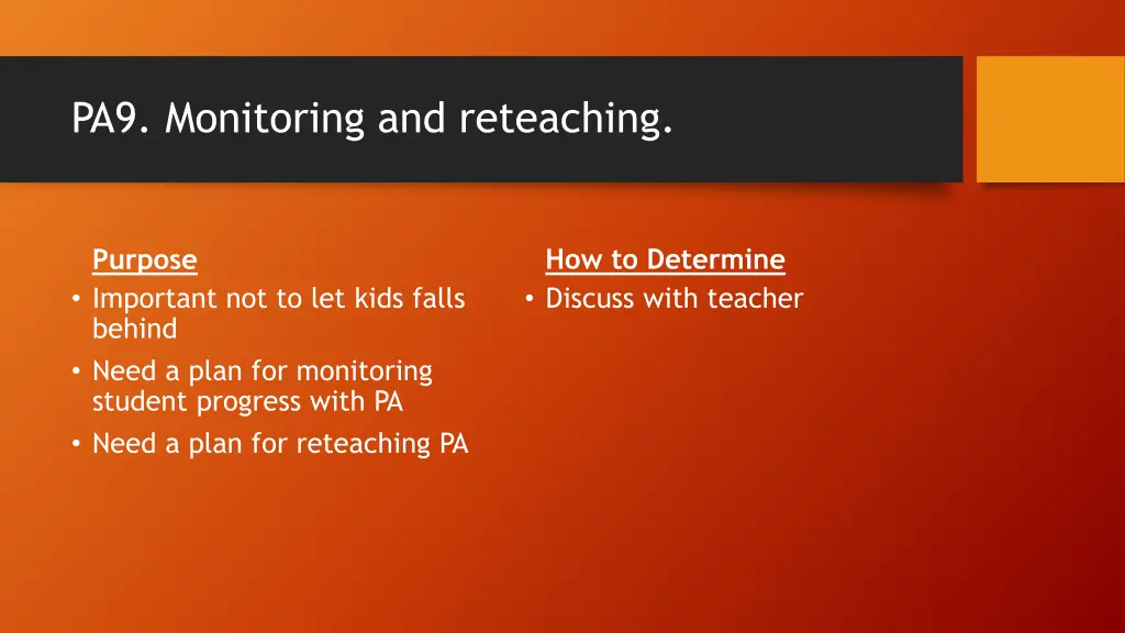 pa9 monitoring and reteaching