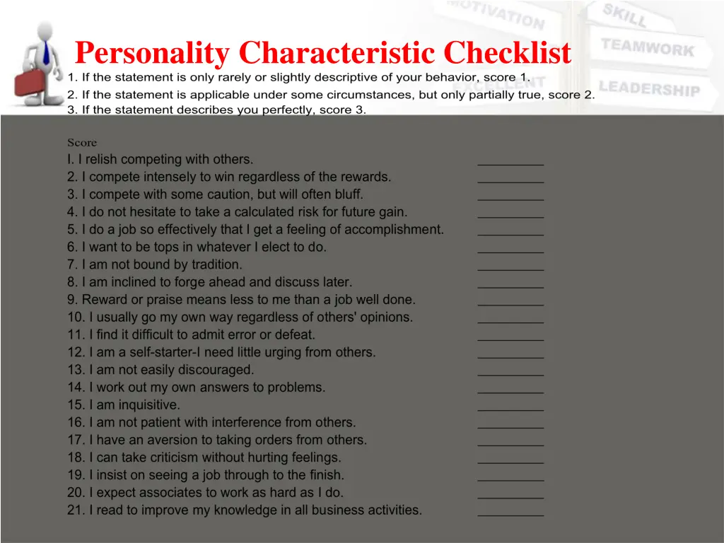 personality characteristic checklist