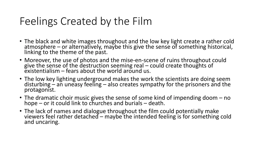 feelings created by the film