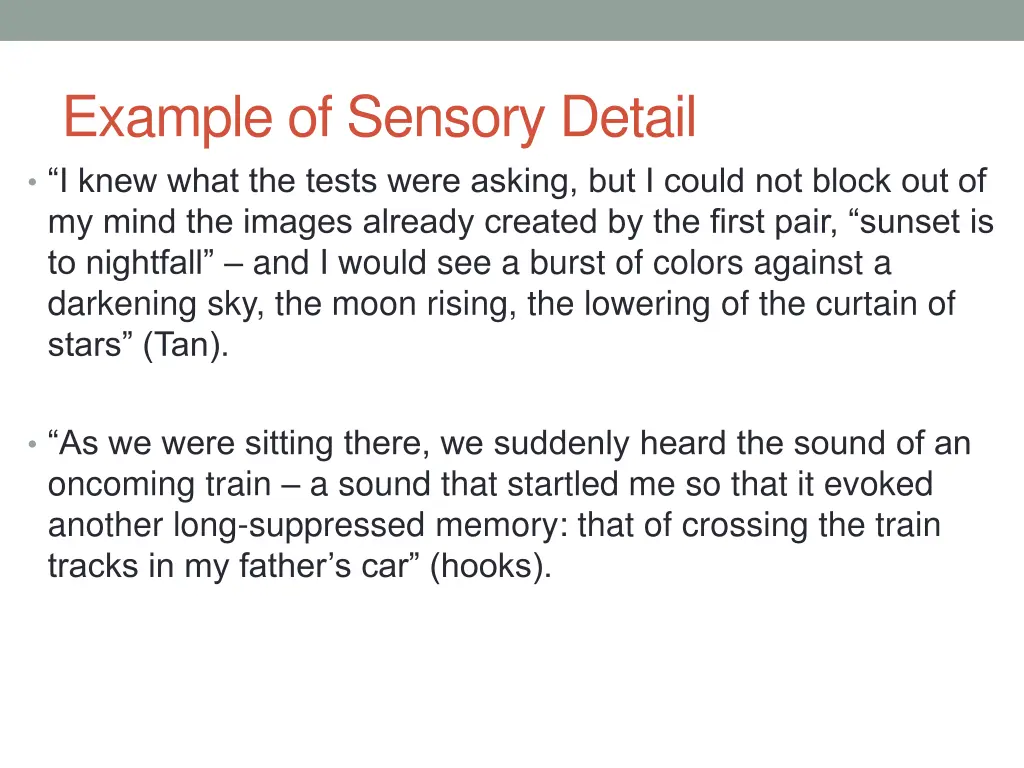 example of sensory detail i knew what the tests