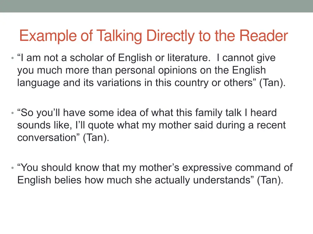 example of talking directly to the reader