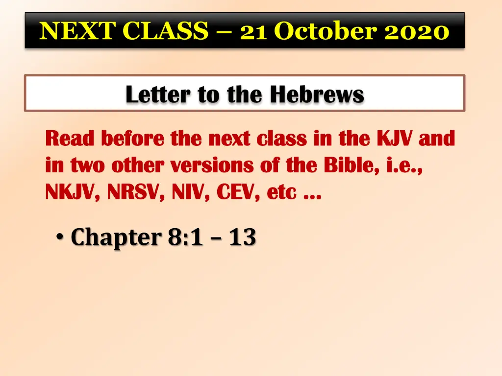 next class 21 october 2020