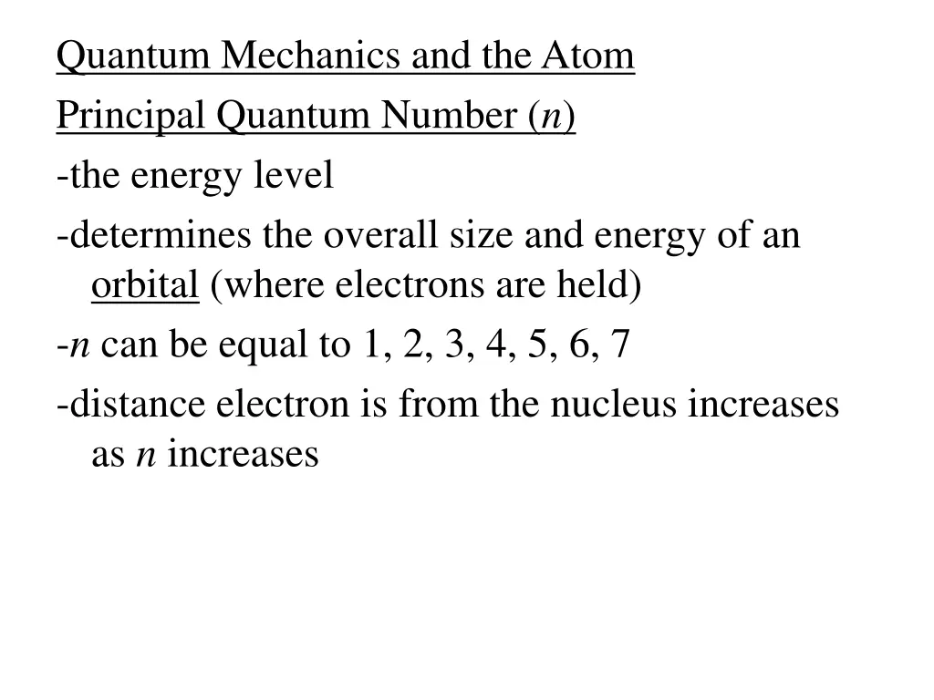 quantum mechanics and the atom principal quantum