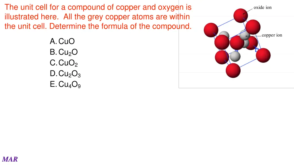 the unit cell for a compound of copper and oxygen