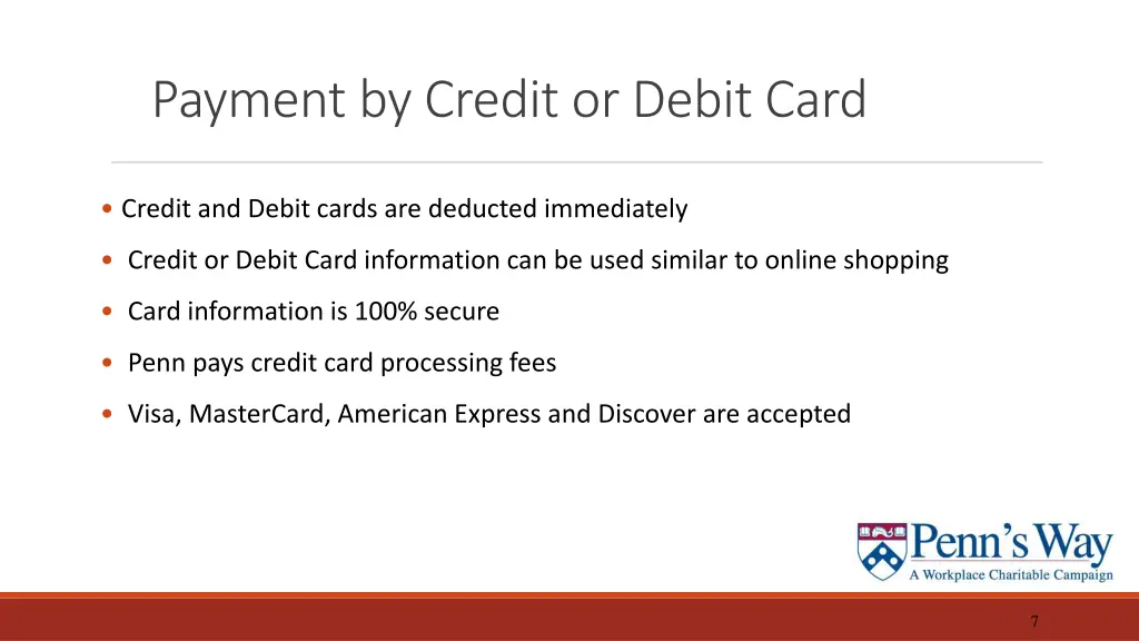 payment by credit or debit card