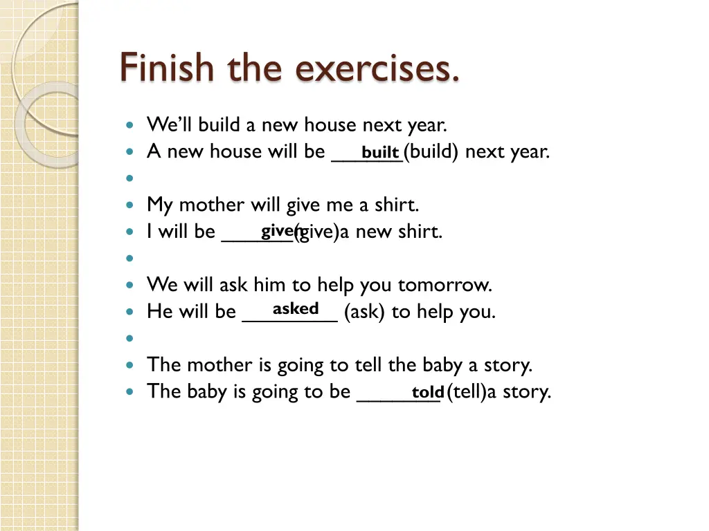 finish the exercises