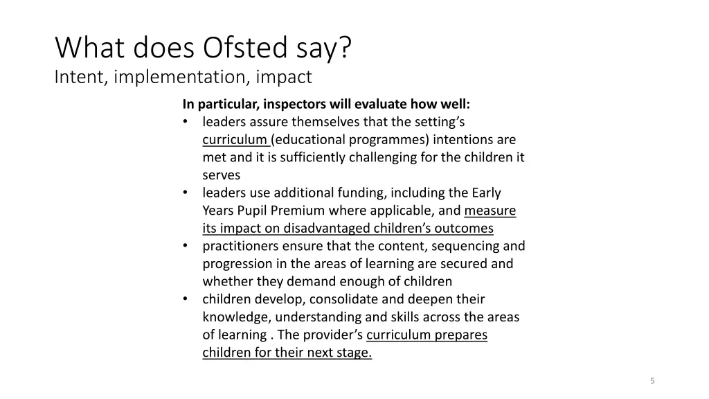 what does ofsted say intent implementation impact