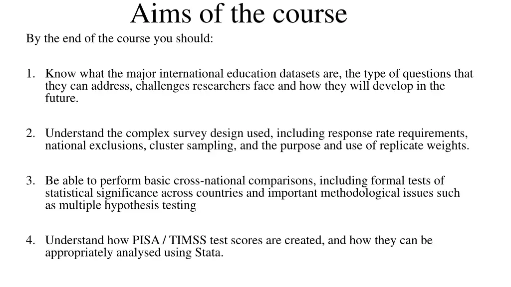 aims of the course by the end of the course