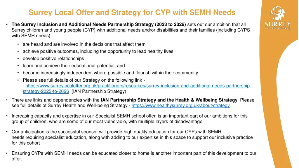 surrey local offer and strategy for cyp with semh