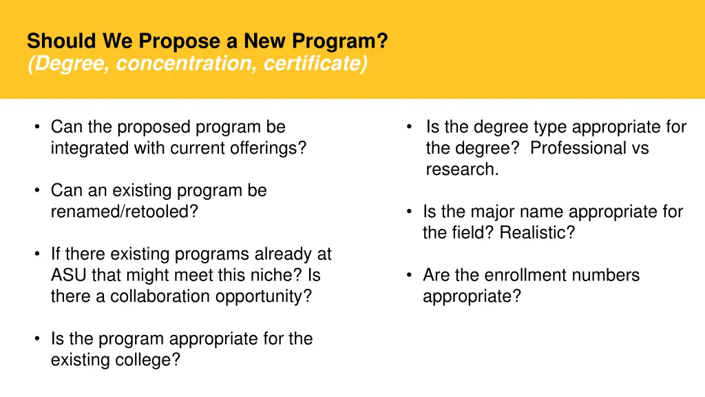 should we propose a new program degree