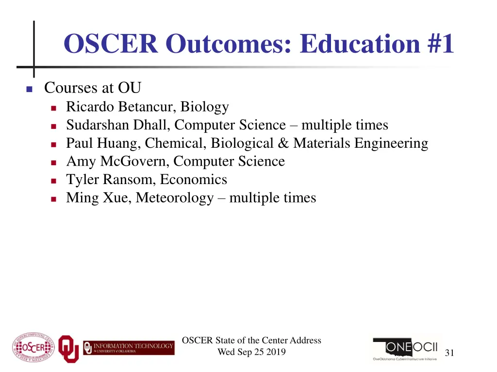 oscer outcomes education 1